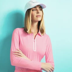 G/FORE Colour Block Collar Silky Tech Nylon Long Sleeve Zip Polo- Polos