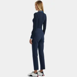 G/FORE Contrast Stripe Cotton Blend Ribbed Long Sleeve Knit Polo- Sweaters