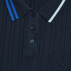 G/FORE Contrast Stripe Cotton Blend Ribbed Long Sleeve Knit Polo- Sweaters