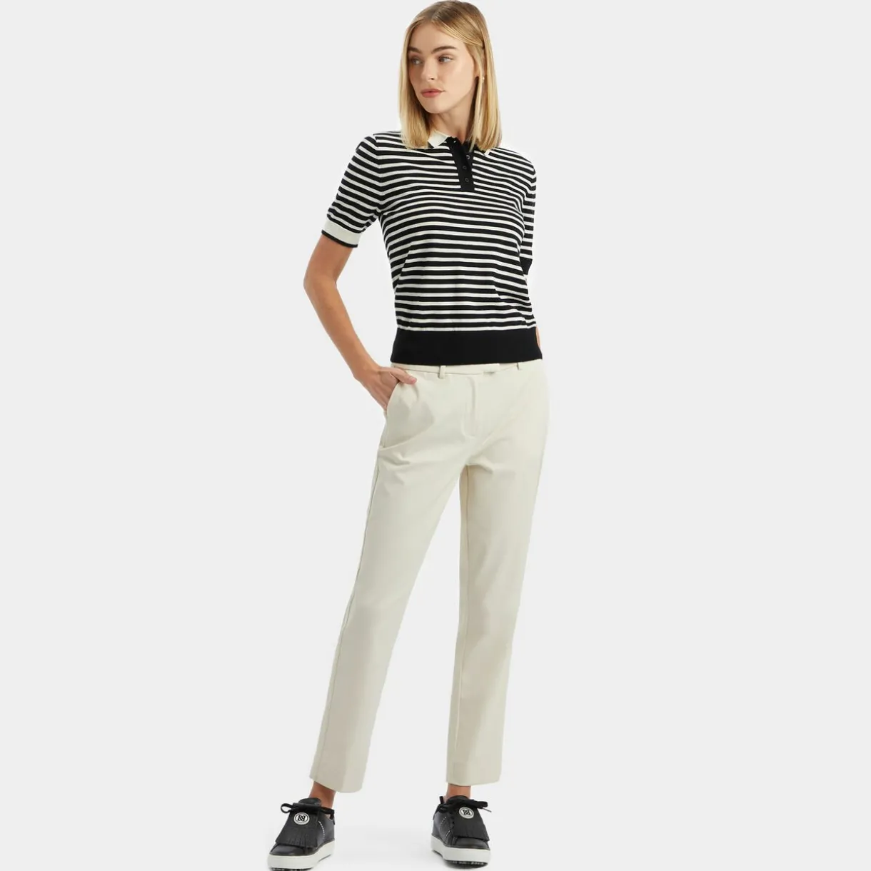 G/FORE Contrast Stripe Merino Wool Short Sleeve Sweater Polo- Sweaters