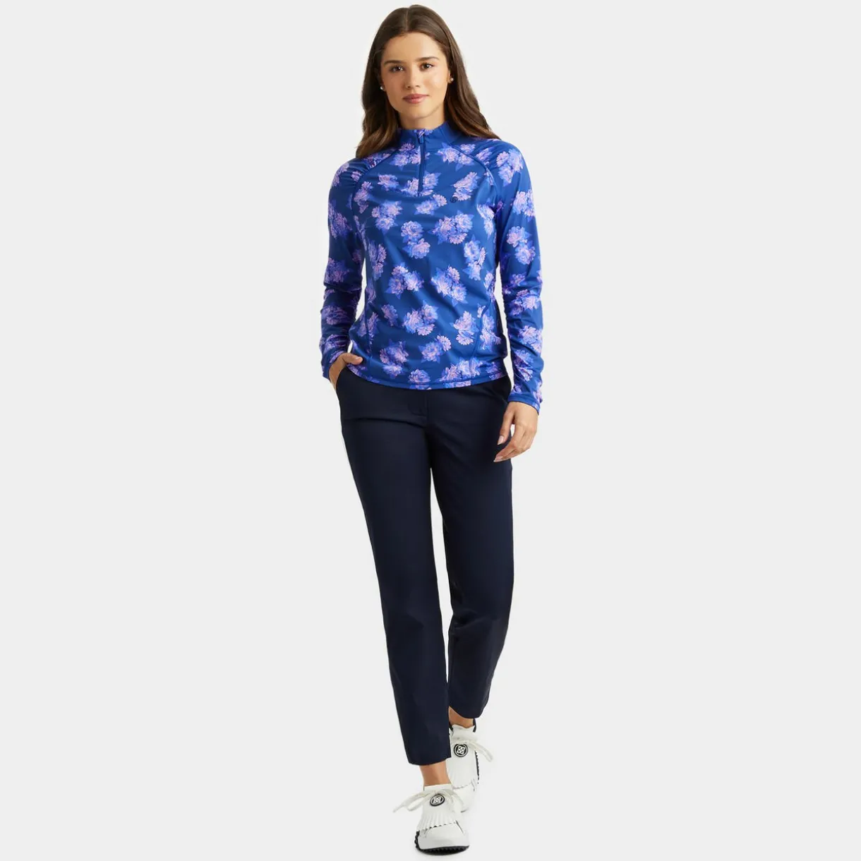 G/FORE Peony Silky Tech Nylon Ruched Quarter Zip Pullover- Mid Layers